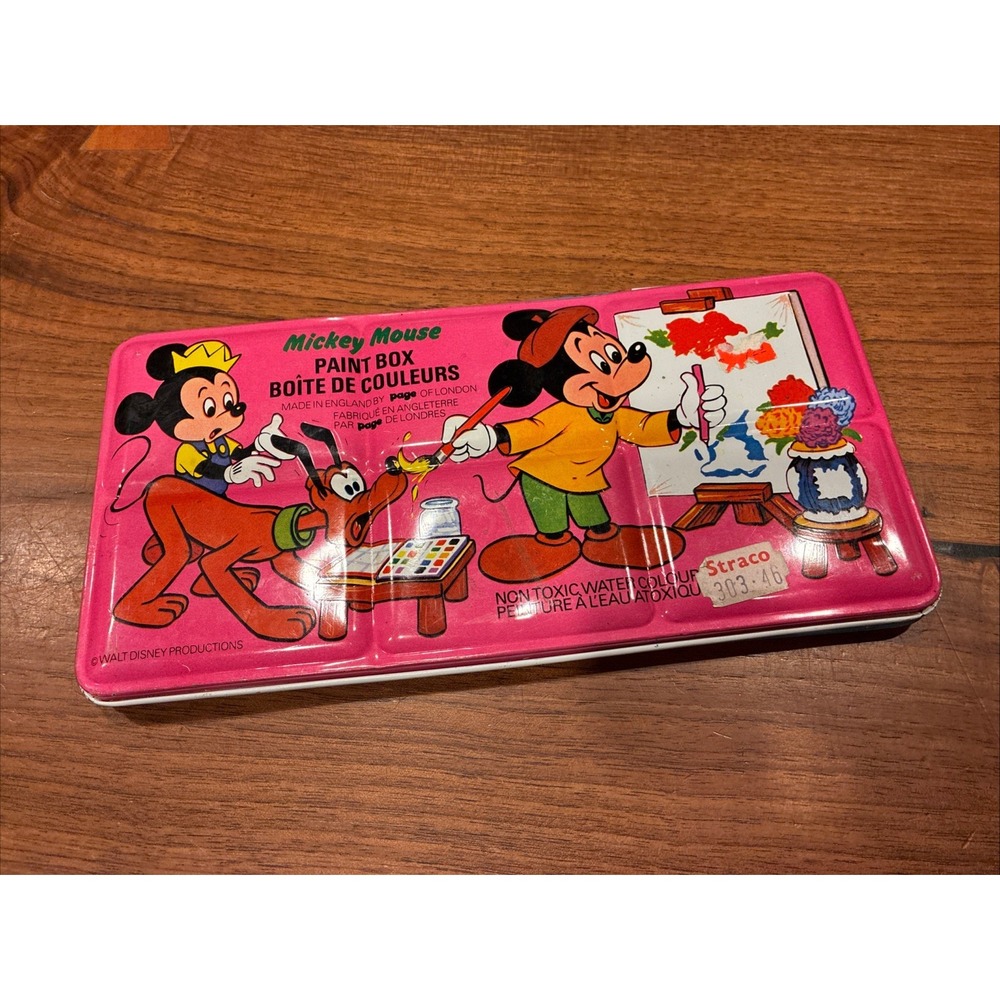 Vintage Disney Mickey Mouse Non-Toxic 30-Color Paint Box Tin England